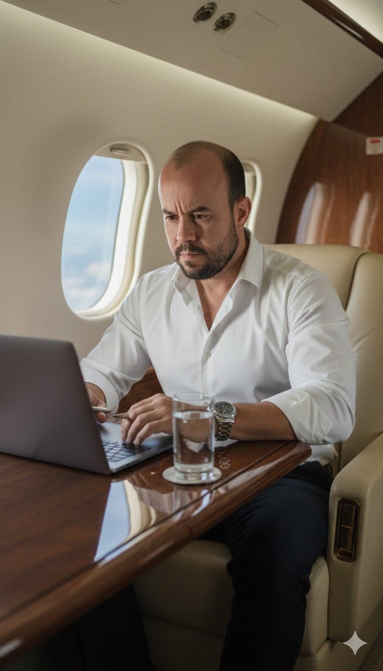 Flavio Colla trabalhando em uma análise financeira